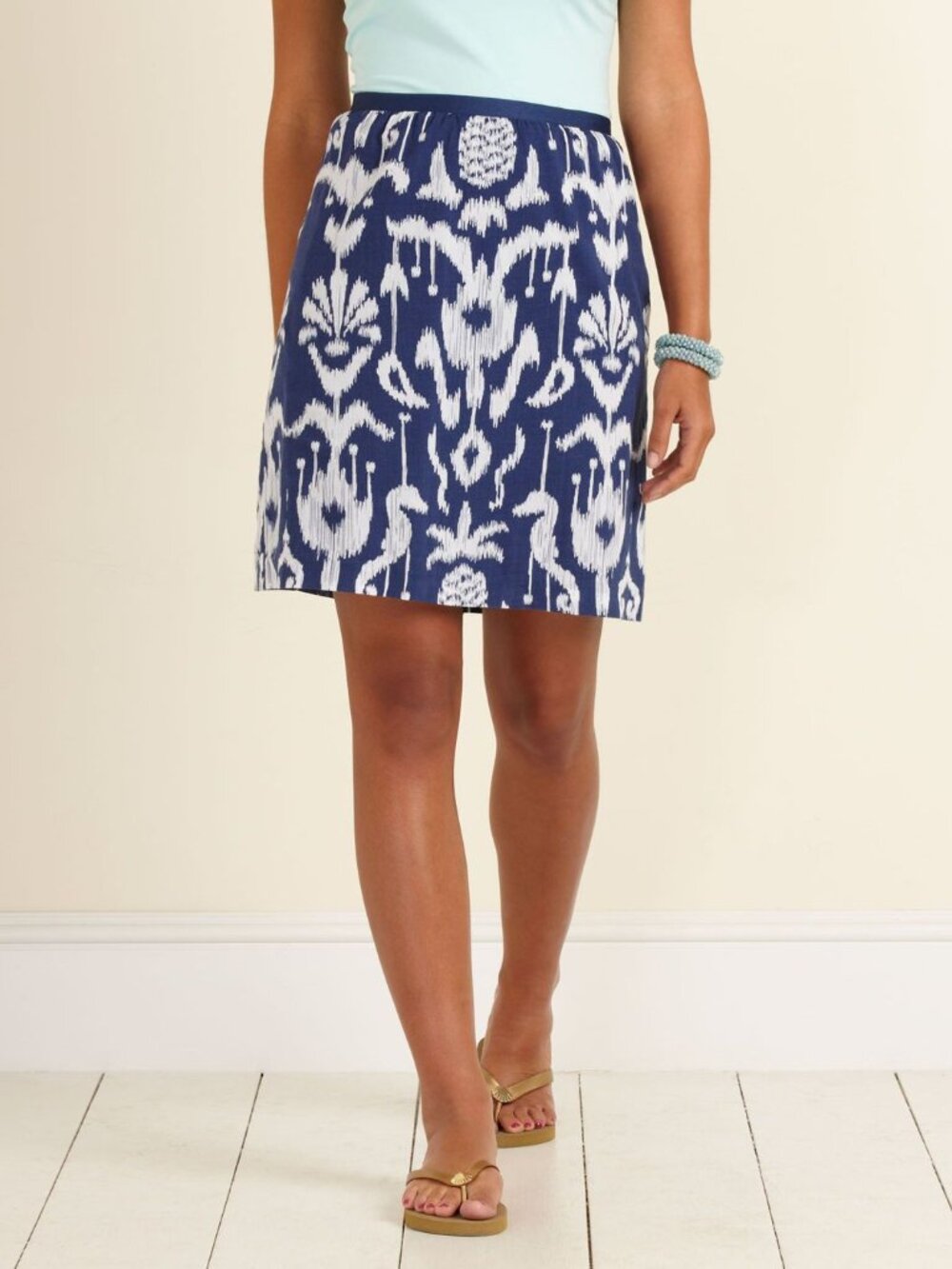 Vineyard Vines Bailey Ikat mini pencil skirt blue white size 2 cotton lined
